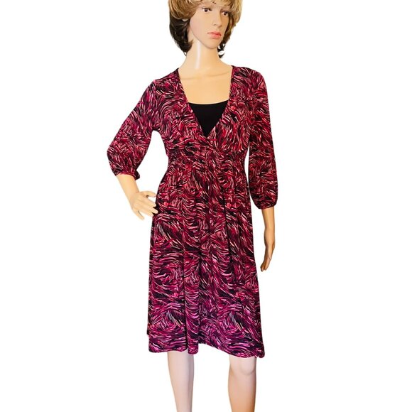 Style and Co V Neck Dress Womens S Pink Black Abstract Print 3/4 Sleeve Elastic - Picture 12 of 12